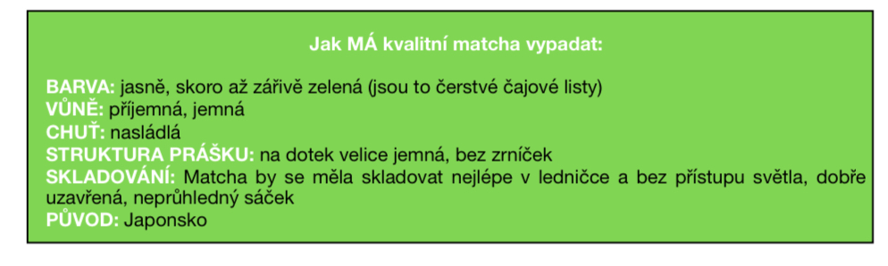 jak má vypadat kvalitní matcha